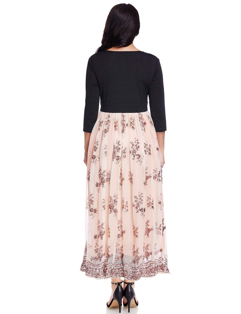 GRAPENT Women's Plus Size Sequin 3/4 Sleeves Evening Gown Party Long Maxi Dress Beige Pink Size 18W - Image 5